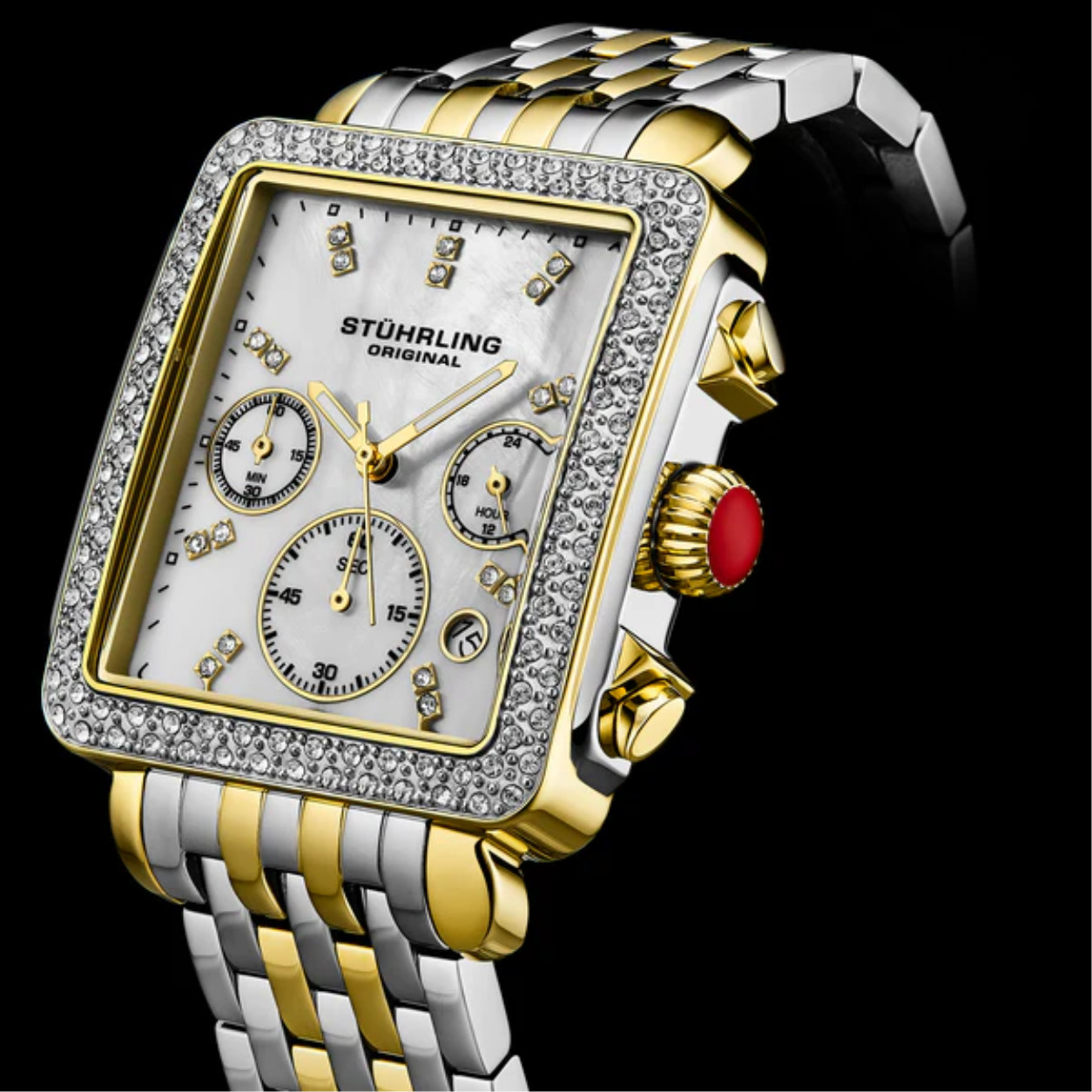 Stuhrling Sonata 4083 2 Chronograph Stainless Steel Two Tone Date Womens Watch