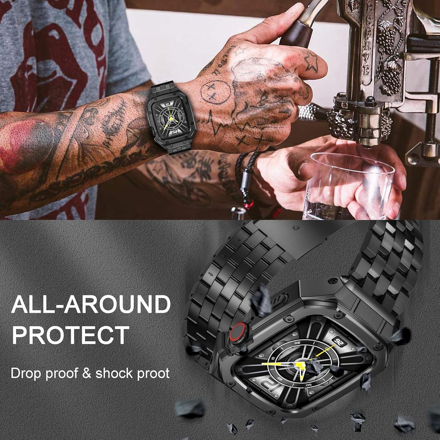 (NO WATCH) Stainless Steel Watch Case with Band for Apple Watch Band 44mm 42mm..