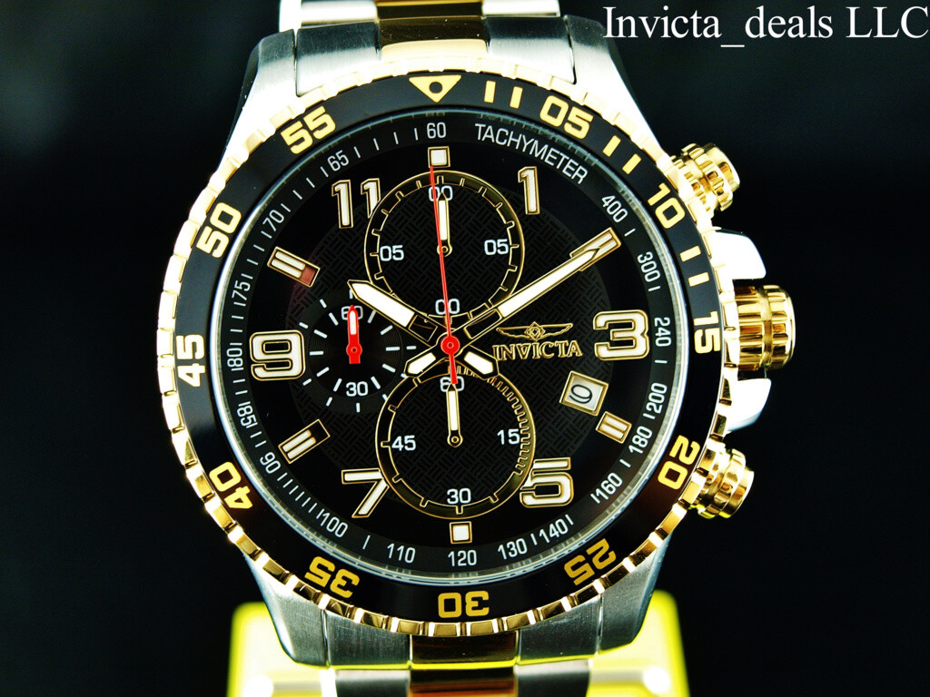 NEW Invicta Men’s 45mm PILOT Specialty Chrono Black Dial 18K Gold 2Tone SS Watch