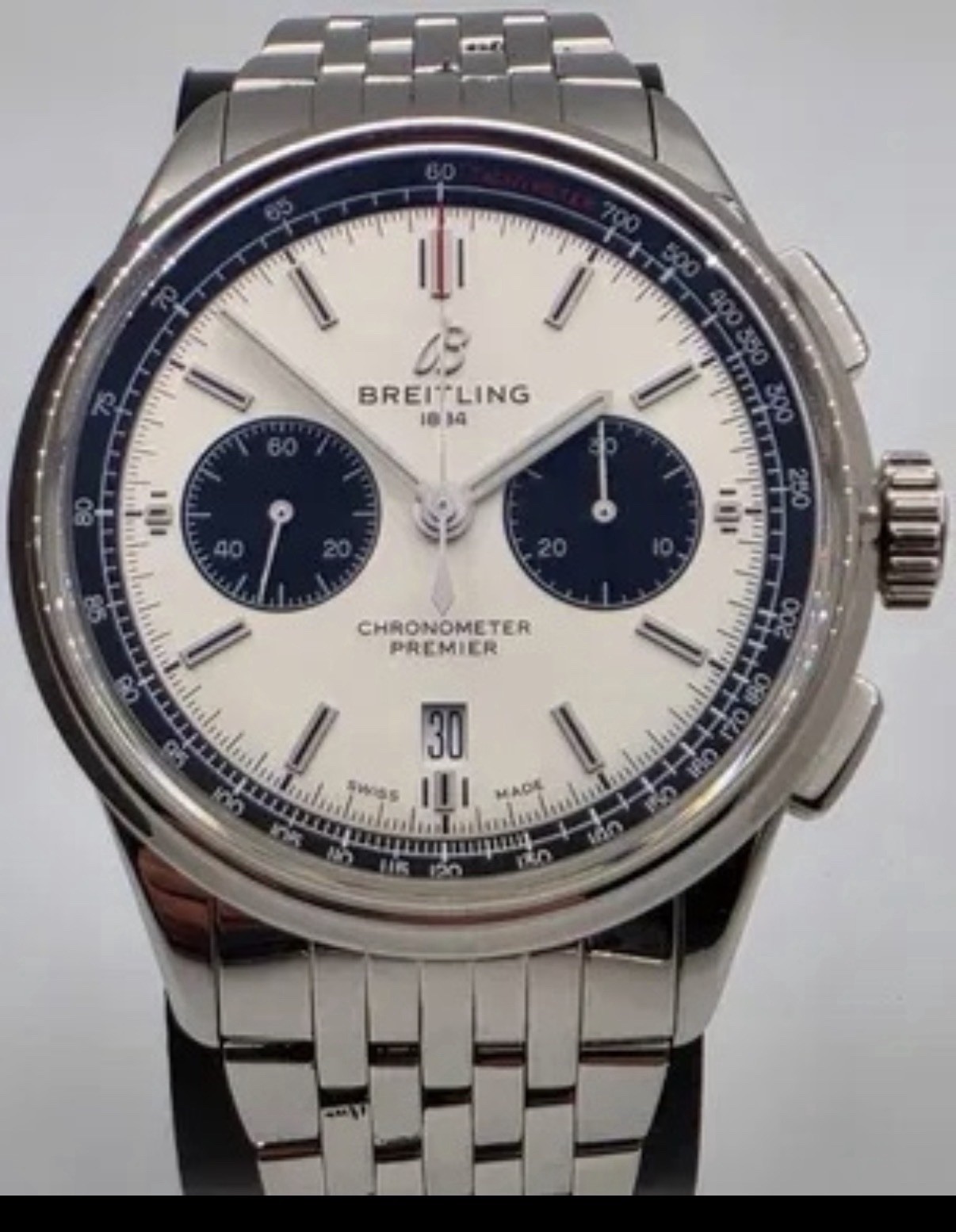 Breitling Premier Chronograph 42MM Silver Dial Steel Bracelet AB0118221G1A1