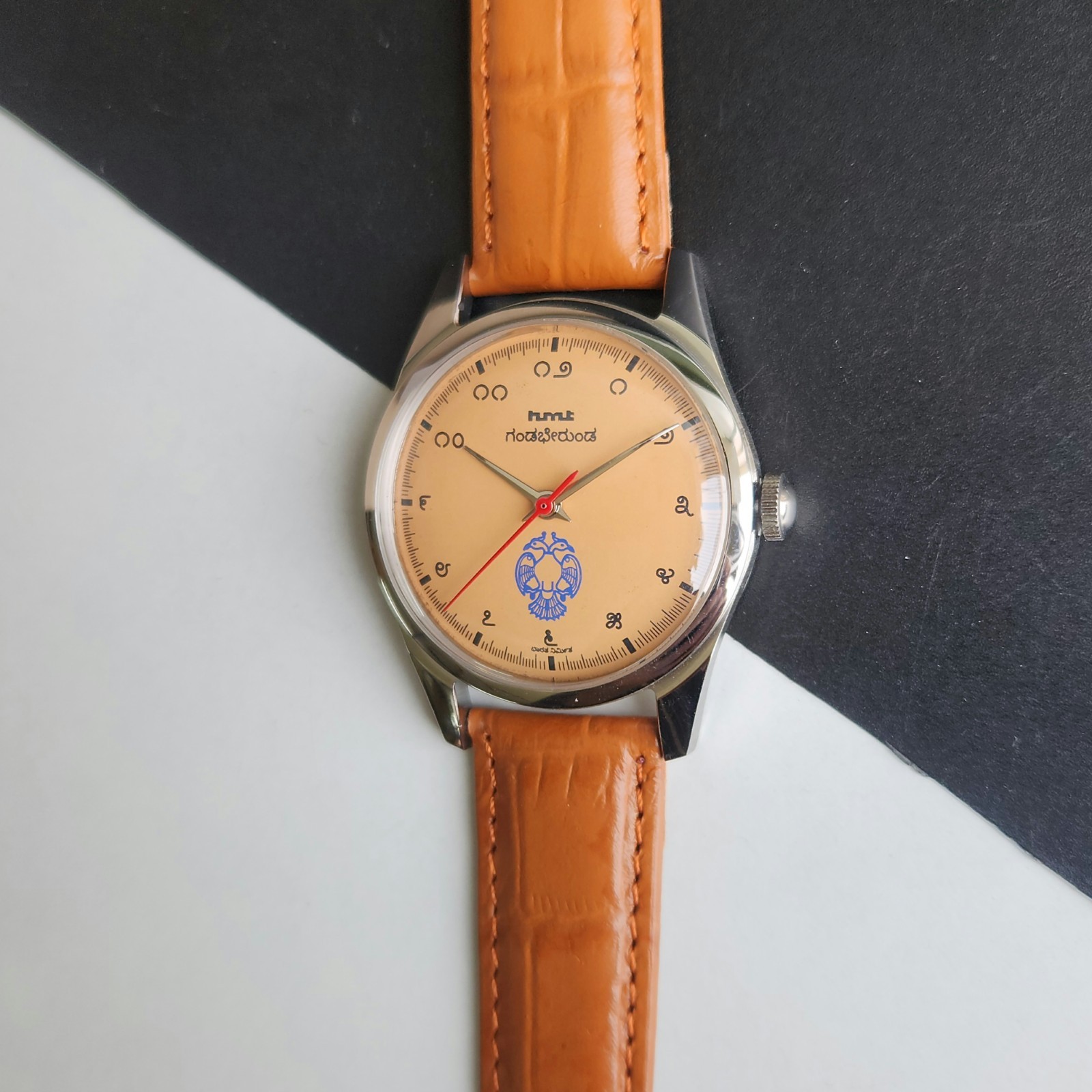 Vintage HMT Janata Kannada Orange Face Mechanical Hand Winding Wrist Watch A49