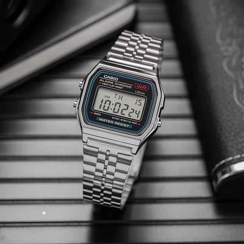 Casio A158WA Vintage Silver Digital Watch Alarm Date 30M Water Resistant