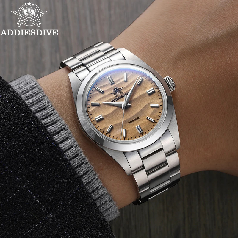 Men’s 36mm Quartz Watch Sand Dial 100m Waterproof Stainless Steel AR Glass