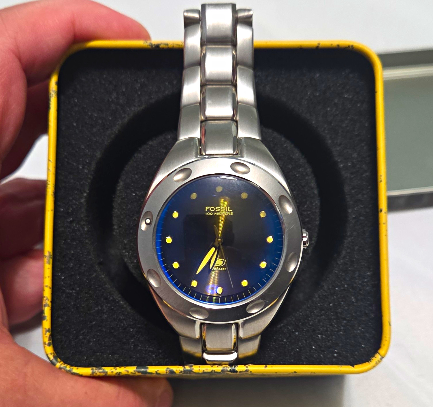 Fossil Blue Sport AM-3345 Blue Dial Stainless Steel Quartz 100m w/Box