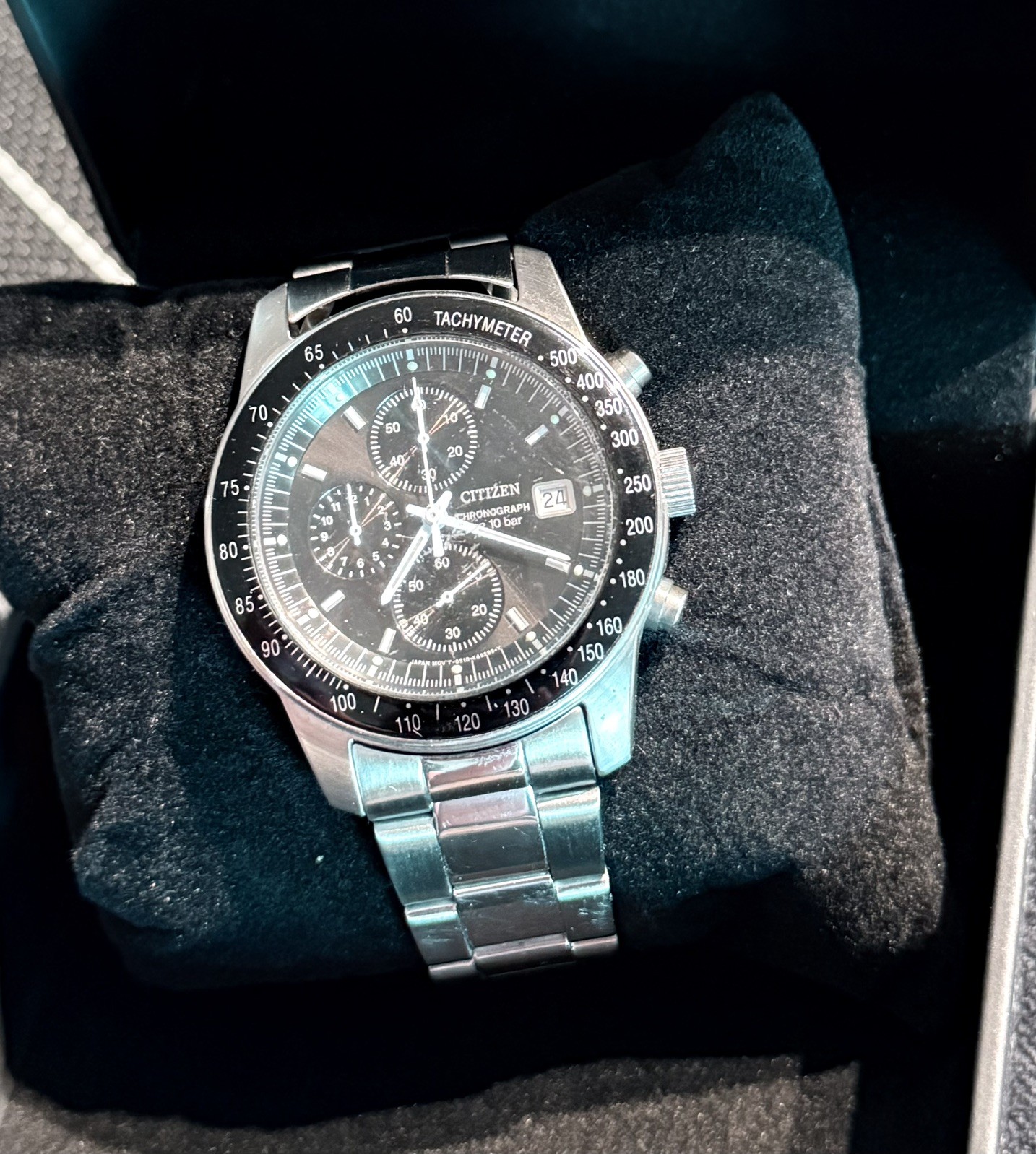 Citizen “Speedy” Chronograph Quartz Watch 0510 Series Black Dial Wrist 18cm Mens