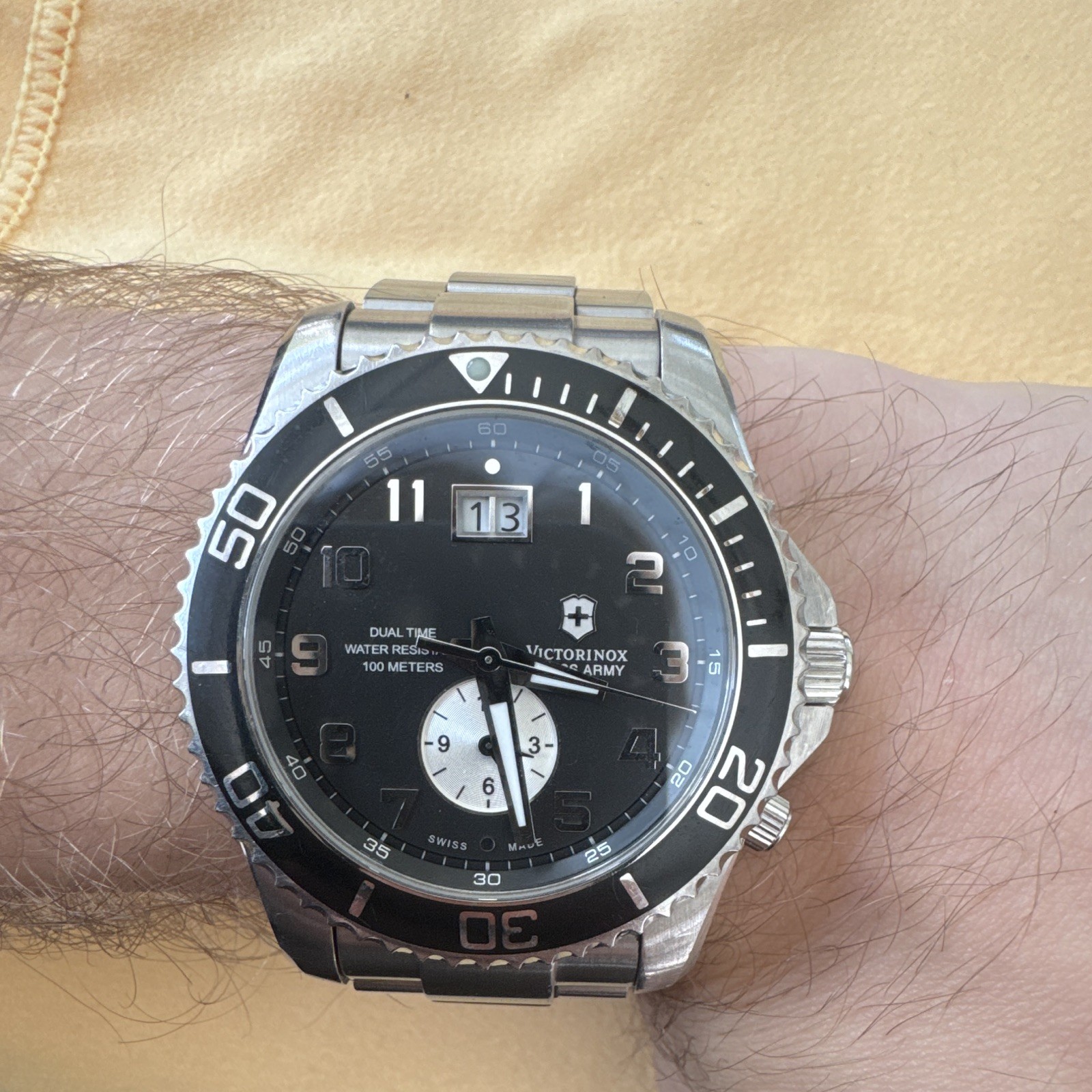 Victorinox Swiss Army Dual Time 42mm Black Dial Quartz SS Bracelet Box