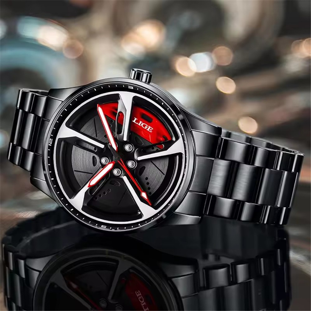 LIGE Men Watch Full Steel Rotating Wheel Wristwatch Fashion Male Business Watch