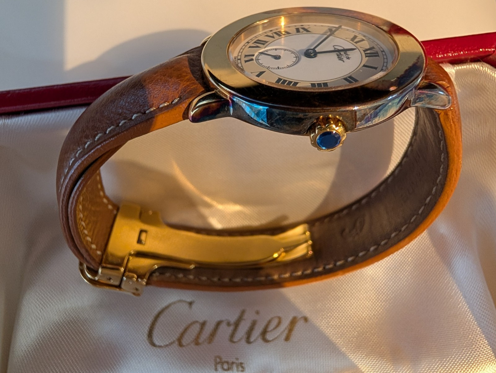 Cartier Must De Cartier Ronde 1810 1 18K Gold Silver 33mm Quartz Watch Box Paper