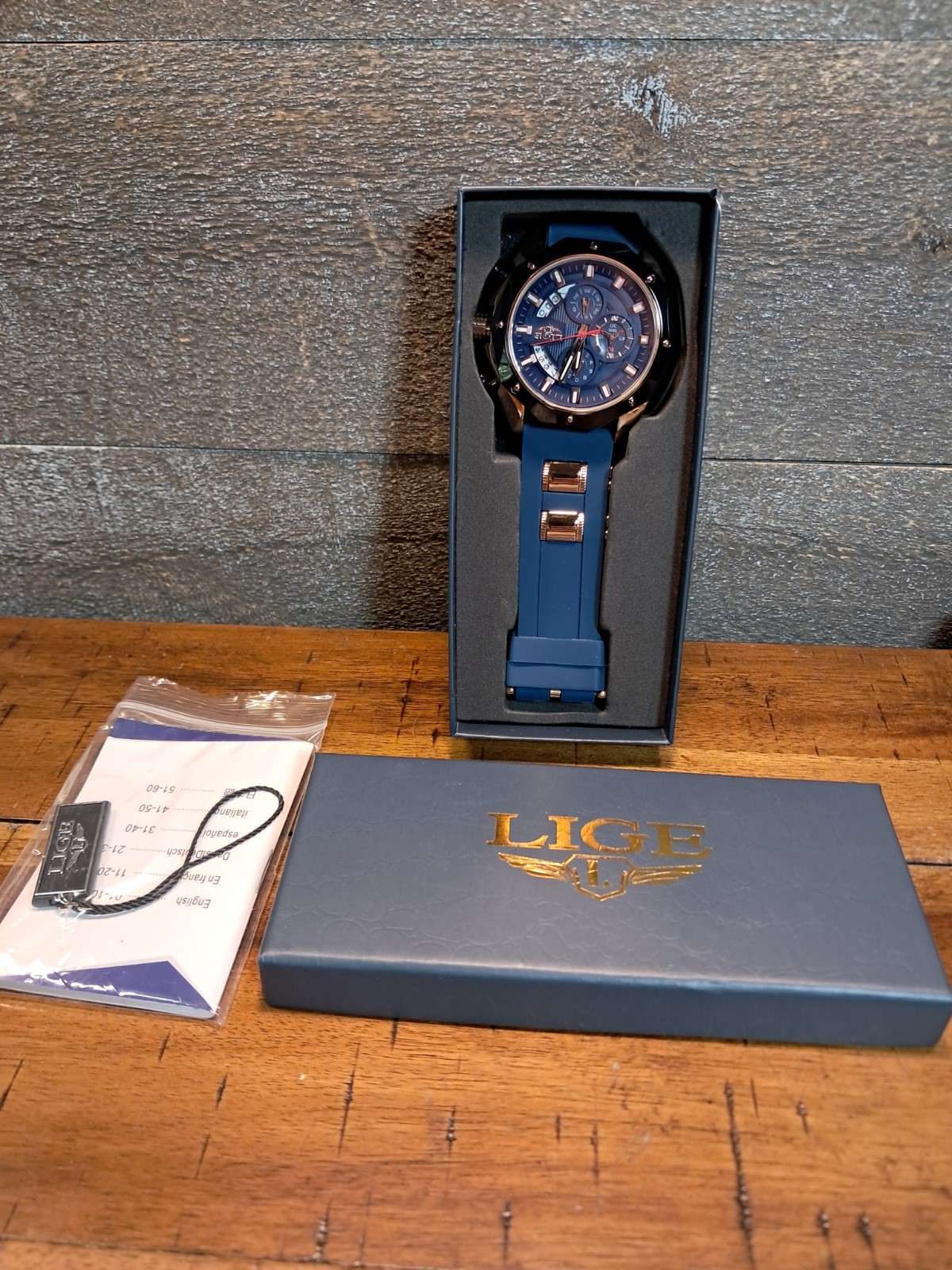 LIGE 1853 Dream Men’s Watch Chronograph Quartz Blue Band New