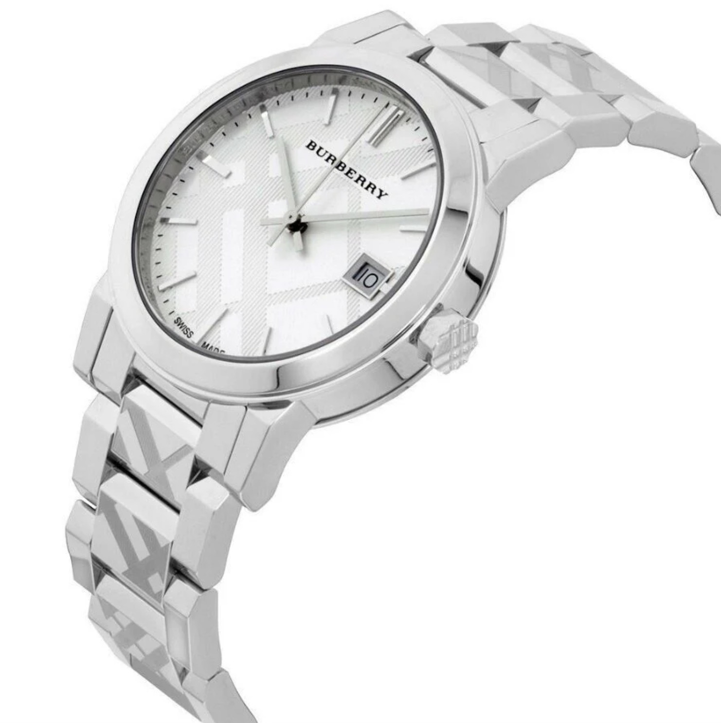 BURBERRY BU9144 WOMENS SILVER TONE CHECK WATCH BRAND NEW – 2 YEARS WARRANTY