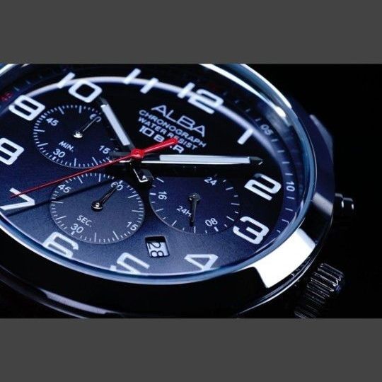 Seiko overseas model ALBA chronograph wristwatch 10BAR brown leather band black