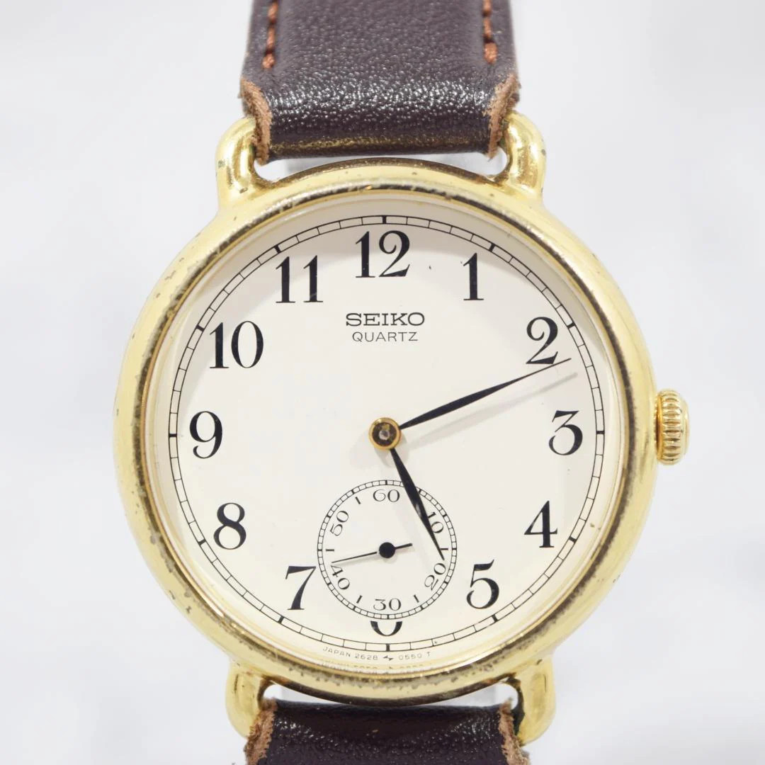 SEIKO Chariot 2628-0140 Quartz SS Gold Plated Small Seconds White/Gold/Brown