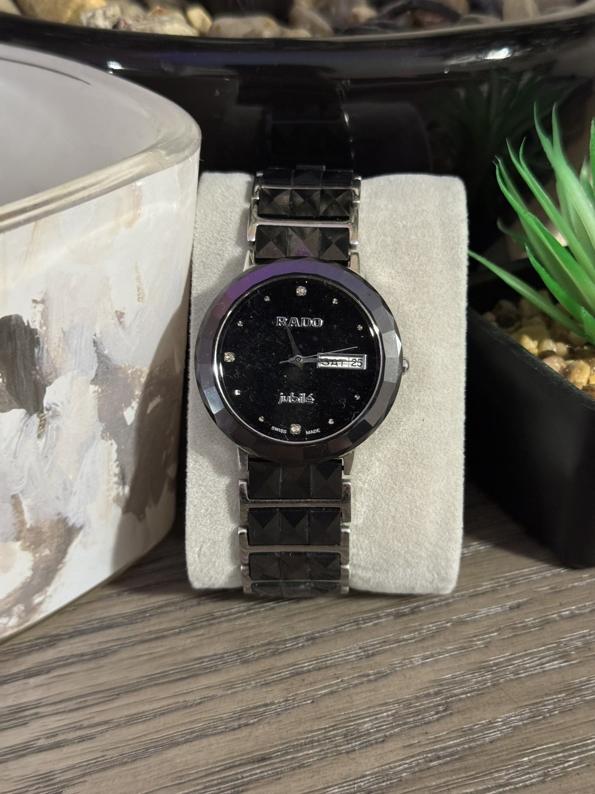 Rado DiaStar Jubilé Black Analog Wristwatch Diamond Accent Bracelet