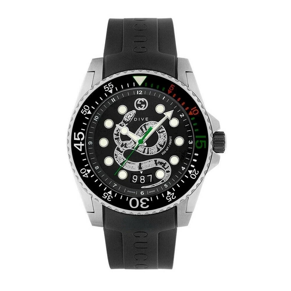 GUCCI Dive YA136217 King Snake Black Rubber Strap Men’s Watch 45mm