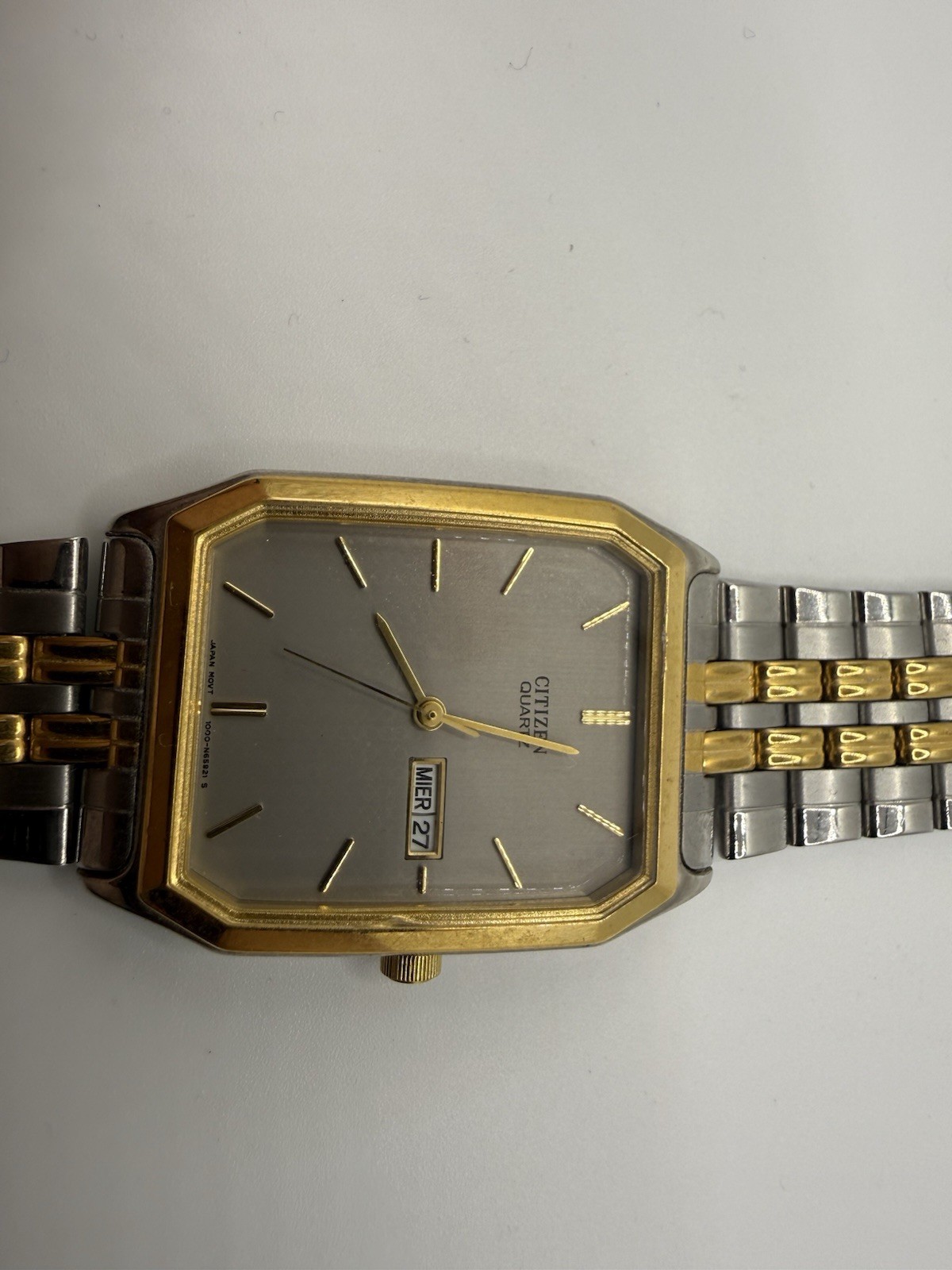 Citizen 1000-S63871 Quartz Thin Rectangle Tank Watch Date Two Tone Mens Works