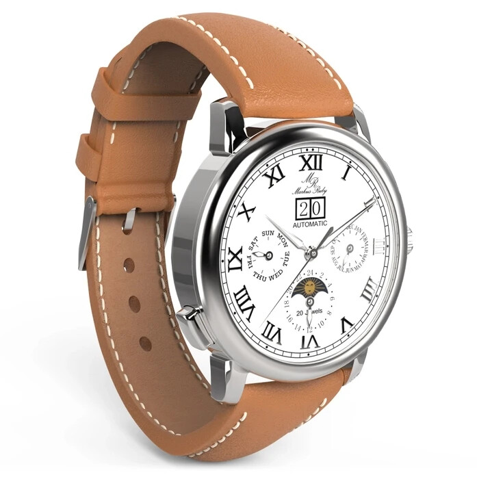 Markus Ruby Moonphase Automatic Men’s Wrist Watch (Brown Leather Strap)