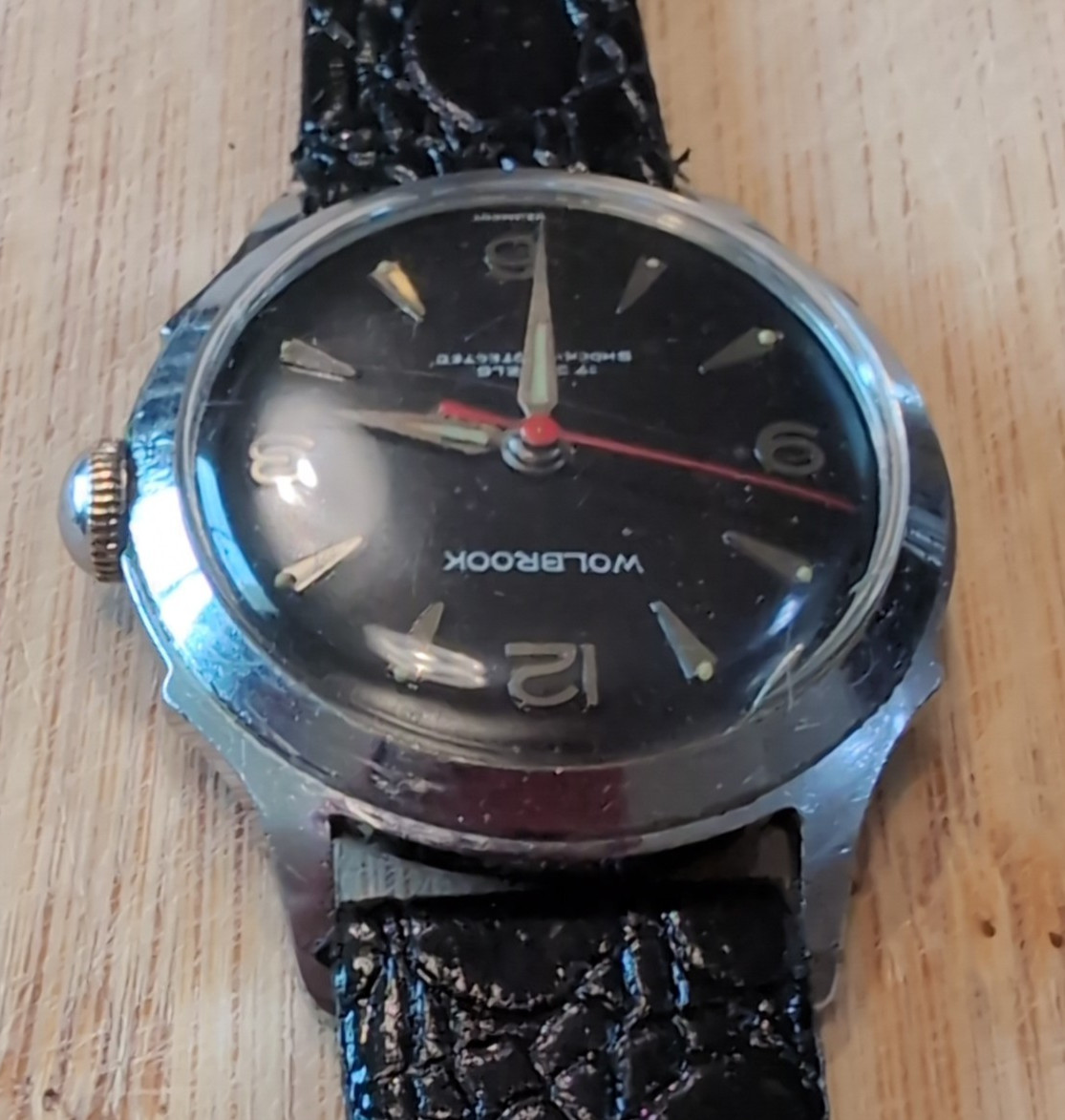 Vtg Wolbrook Wrist Watch Black Dial Made In Germany Red Seconds Pointer
