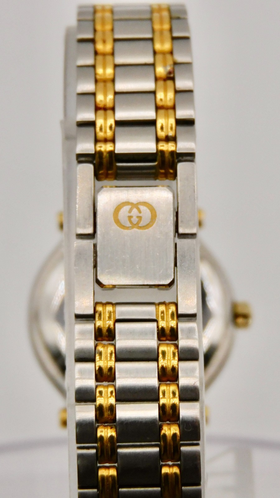GUCCI 9000L Black Dial Two Tone Quartz Date Ladies Watch Gold