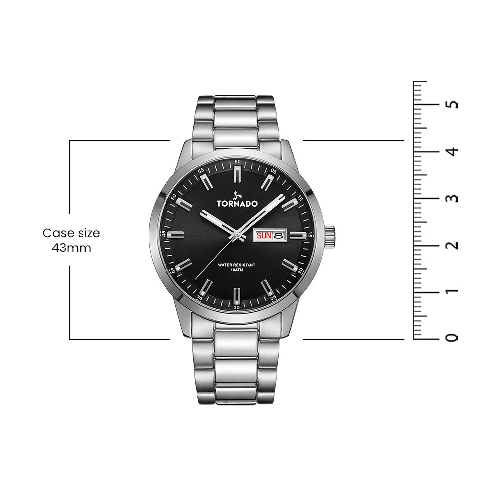 Tornado Spectra Men’s Analog Watch | Black Dial, 43x48mm, 100 m (10 ATM)