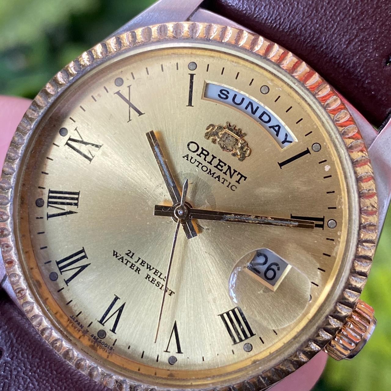 Rare Orient President Automatic Gold Dial Roman Index Day Date Vintage Watch Men