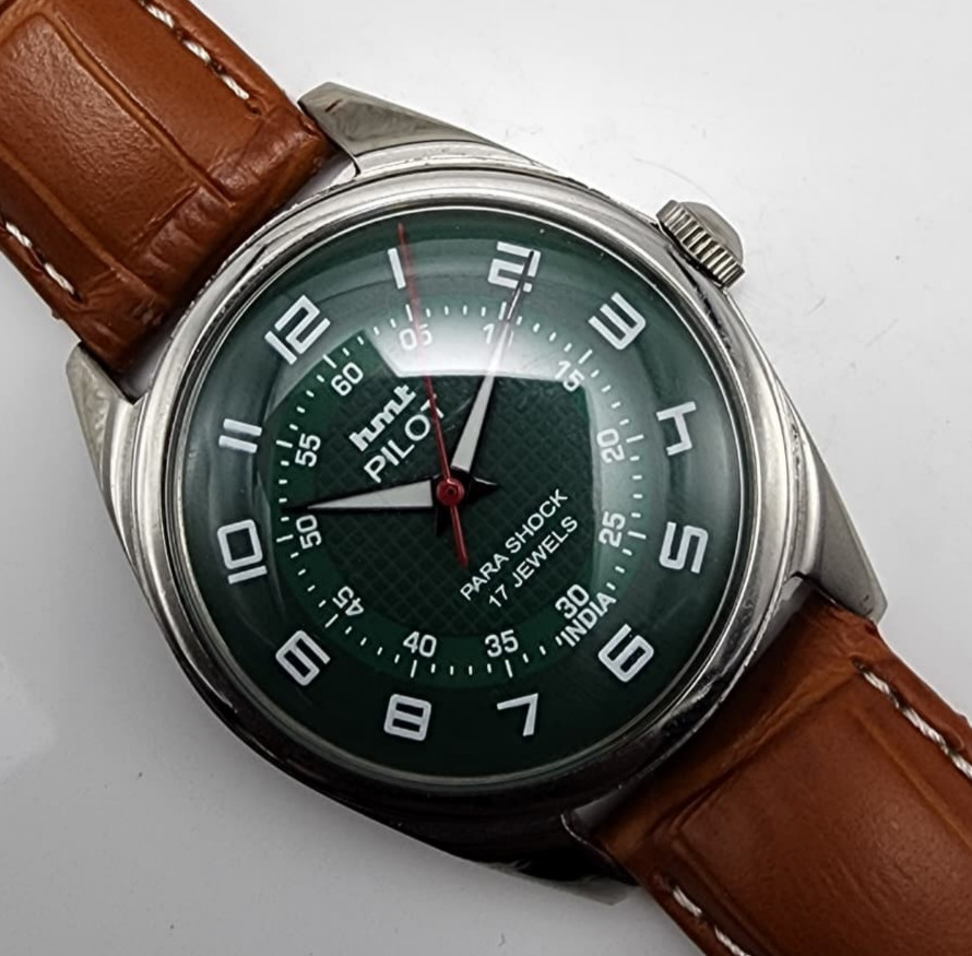 HMT Pilot Para Shock 17 Jewels Hand Winding Vintage Men’s Watch Green Dial Man