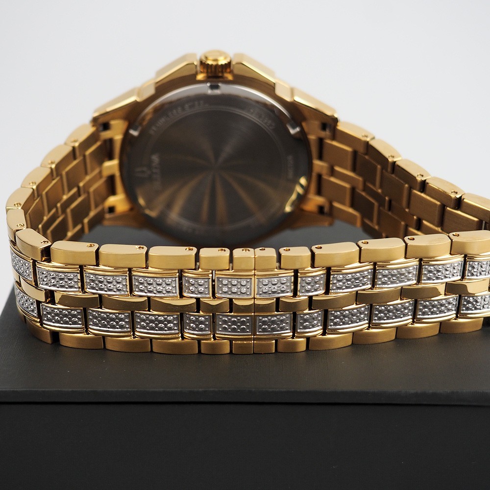 Men’s Bulova Octava Crystal Gemmed Dial Gold Stainless Steel Quartz Watch 98C126