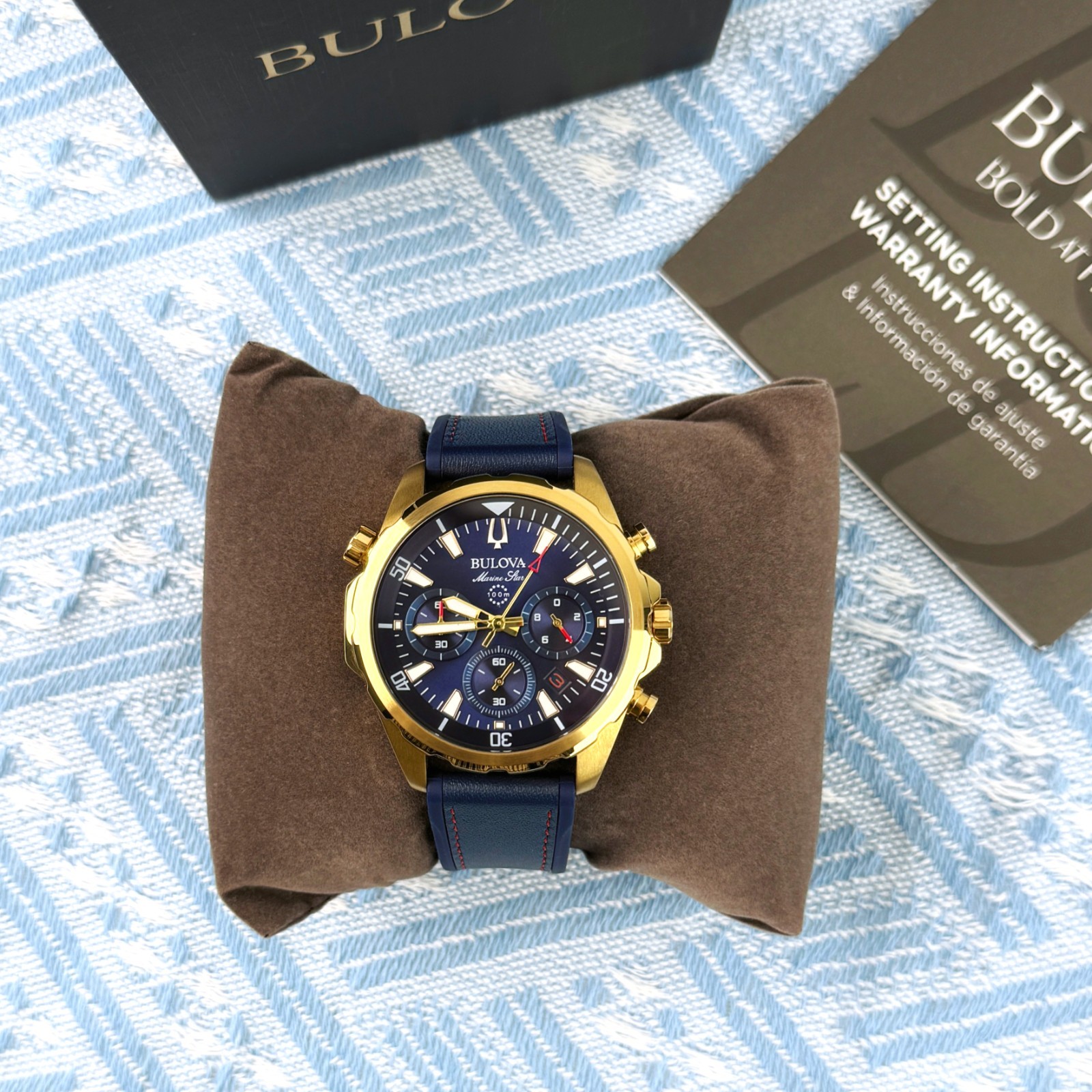 New Bulova Men’s Marine Star Blue Dial Chronograph Quartz Men’s Watch 43mm