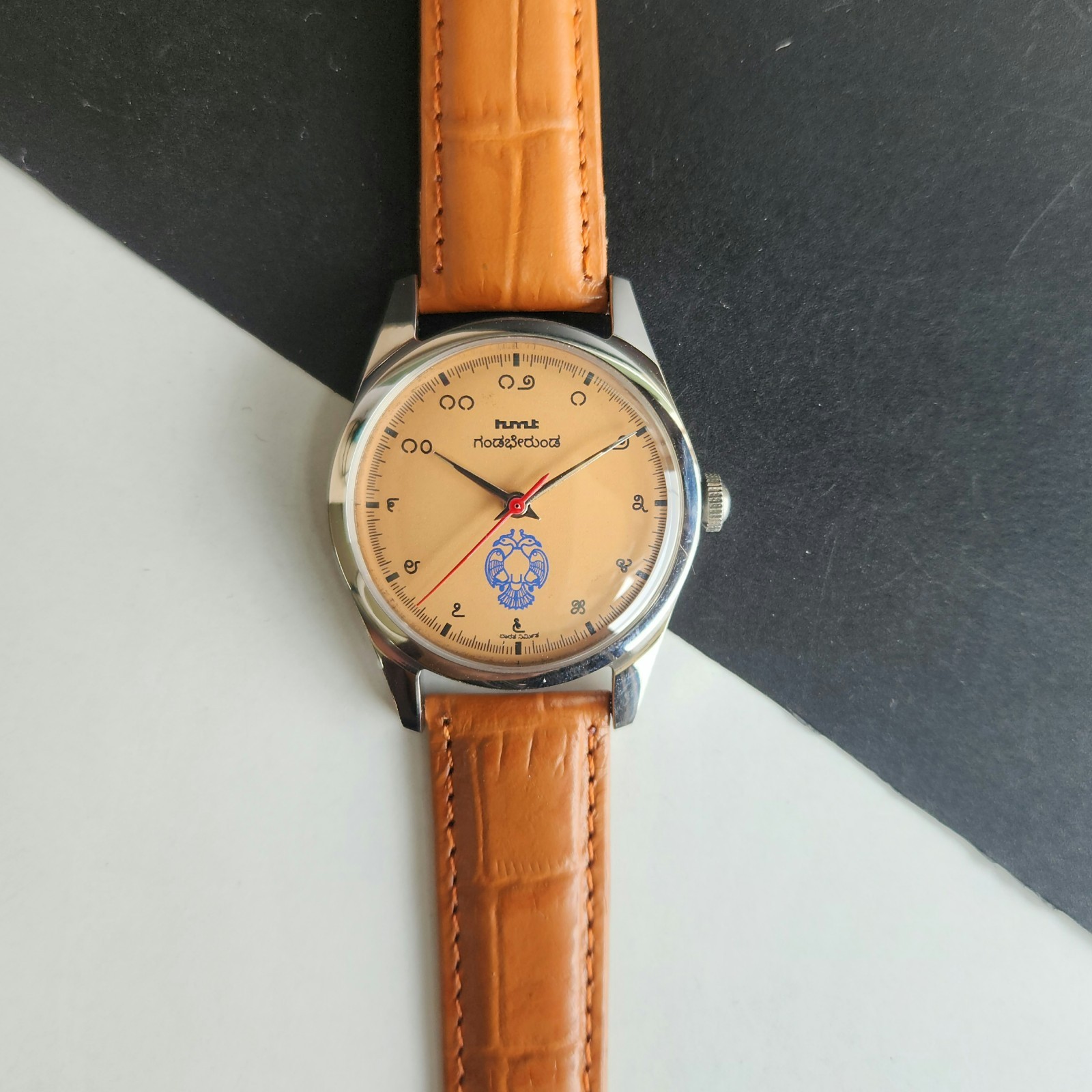 Vintage HMT Janata Kannada Orange Face Mechanical Hand Winding Wrist Watch A49