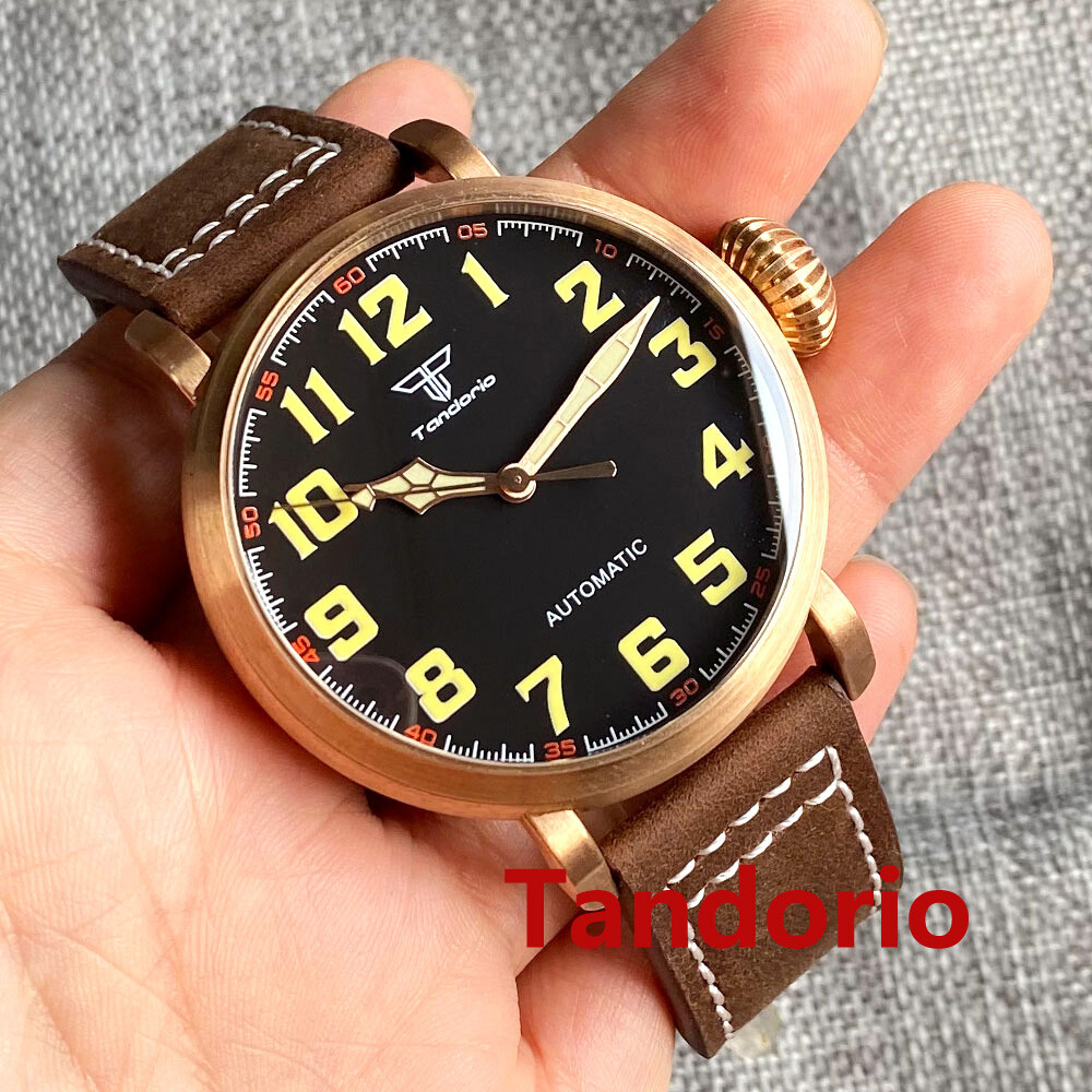46.5mm Tandorio CUSN8 Solid Bronze case Black Dial NH35A Big Automatic Men Watch