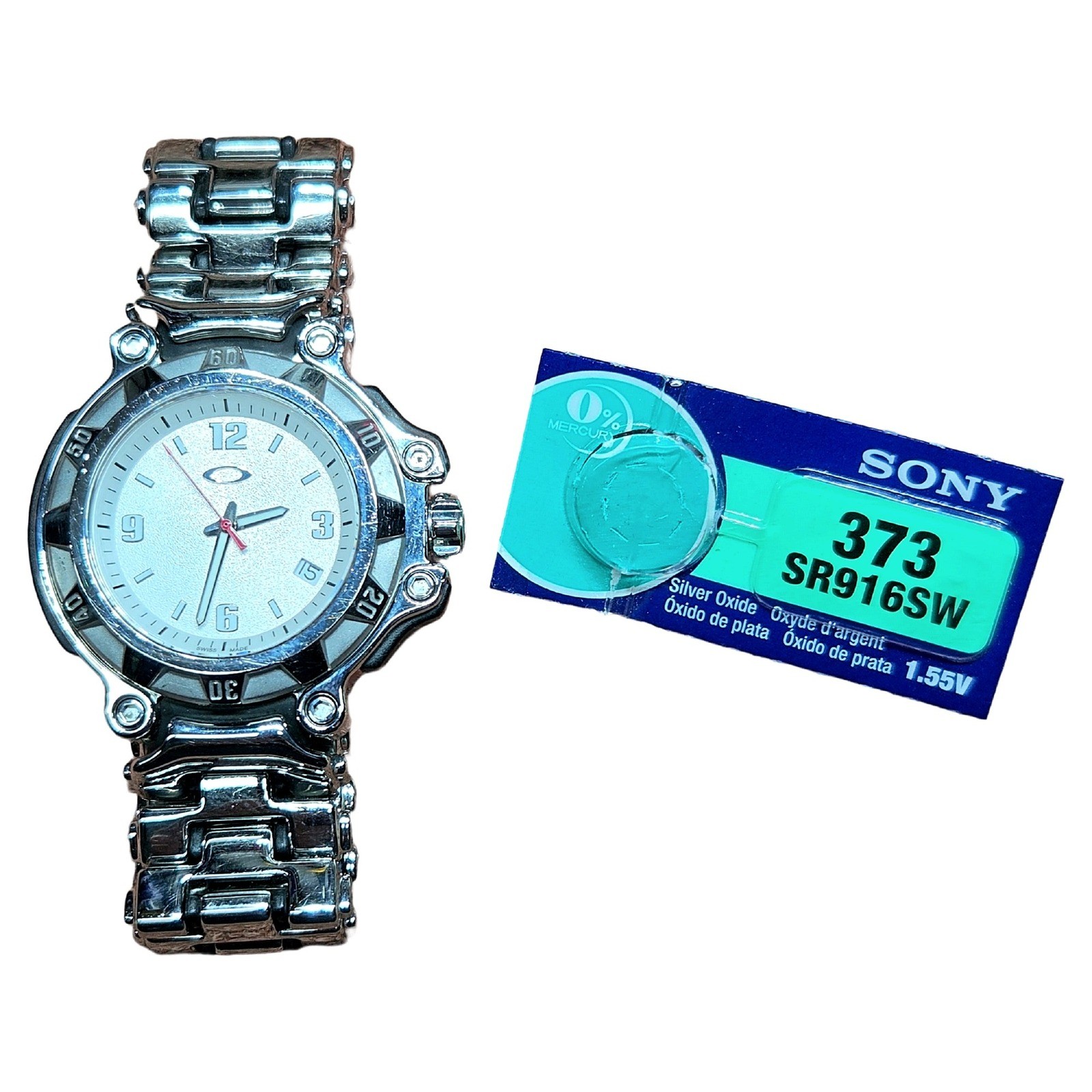 Oakley Crankcase Swiss Quartz Silver Steel Watch 10Bar Sapphire Crystal EUC