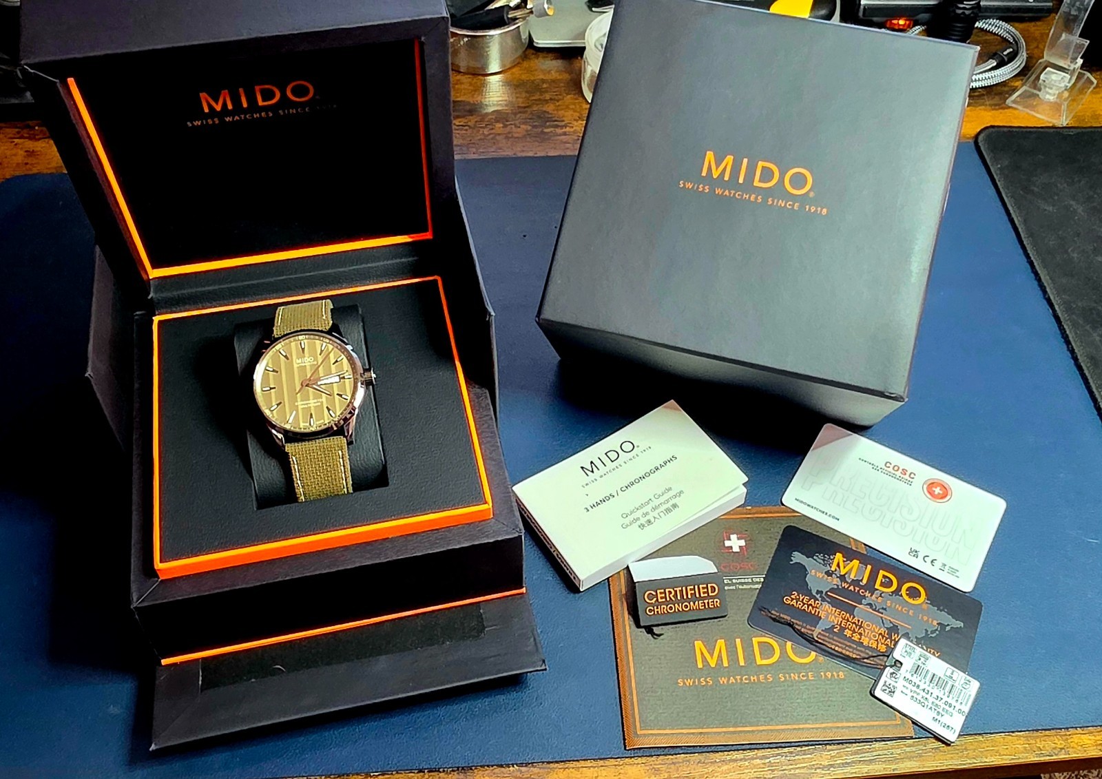 MIDO Multifort Chronometer COSC 42mm, Gunmetal & Brown MINT Condition full set!
