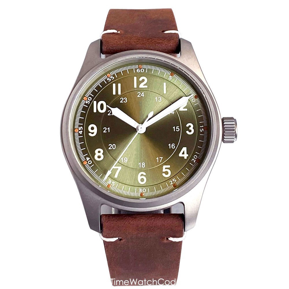 Ti-2 Titanium NH35A Pilot Automatic Men Watch 20BAR Green Sapphire Crystal 39mm