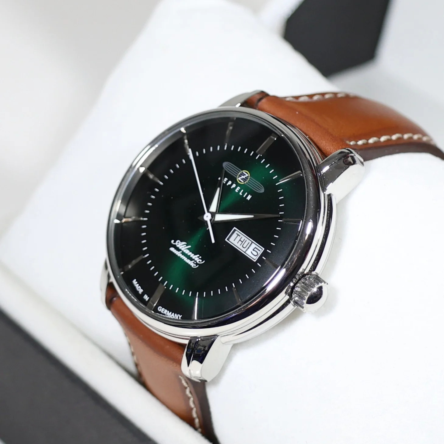 Zeppelin Atlantic Automatic Green Dial Black Leather Strap Men’s Watch 8466-4