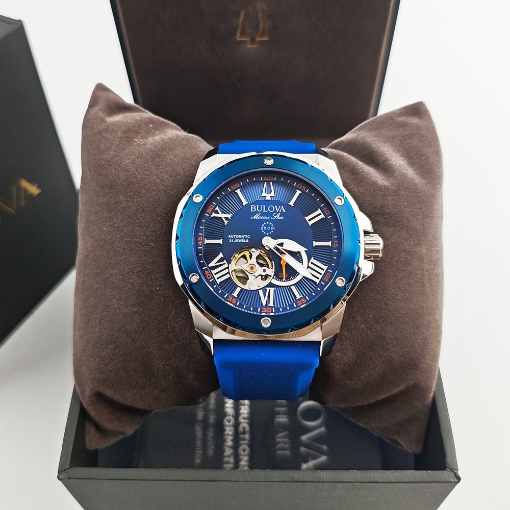 Bulova 98A303 Marine Star Blue Dial – Silicon Strap Men’s 45mm Automatic Watch