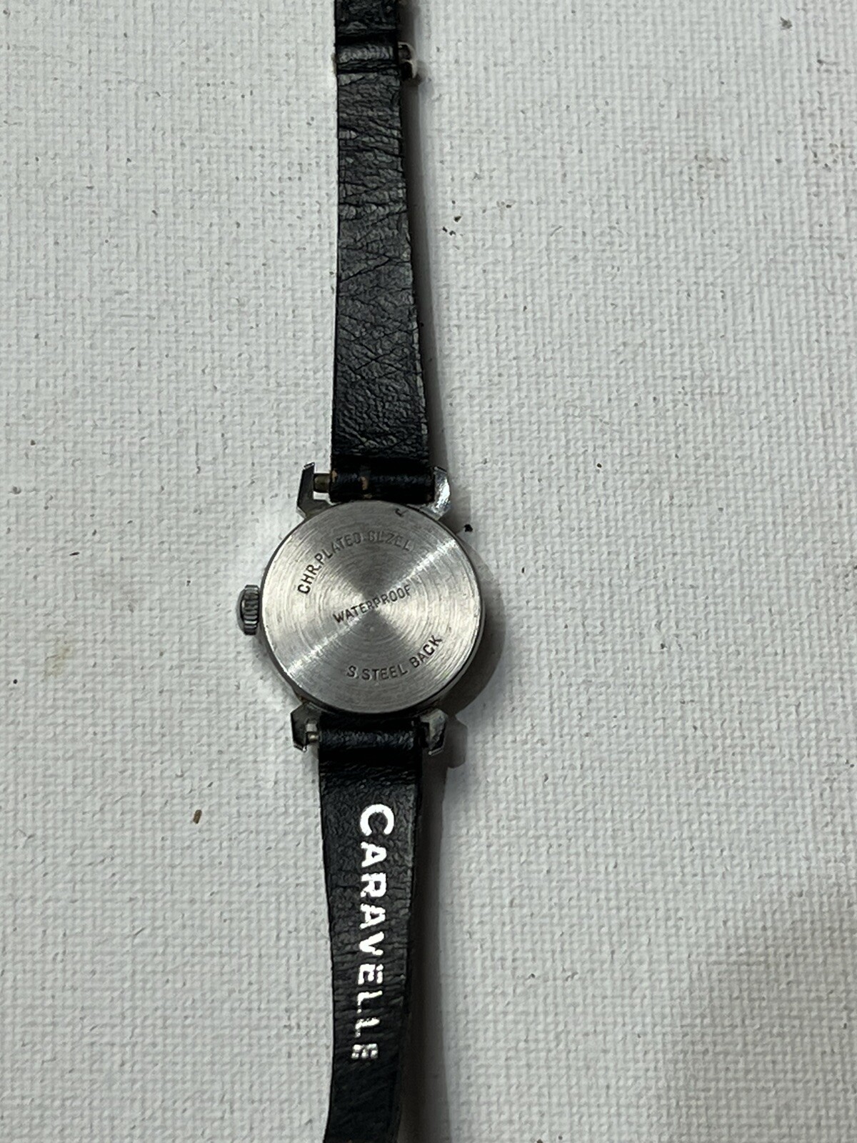 Vintage Timex Watch Chrome Plated Bezel Leather Bracelet Caravelle