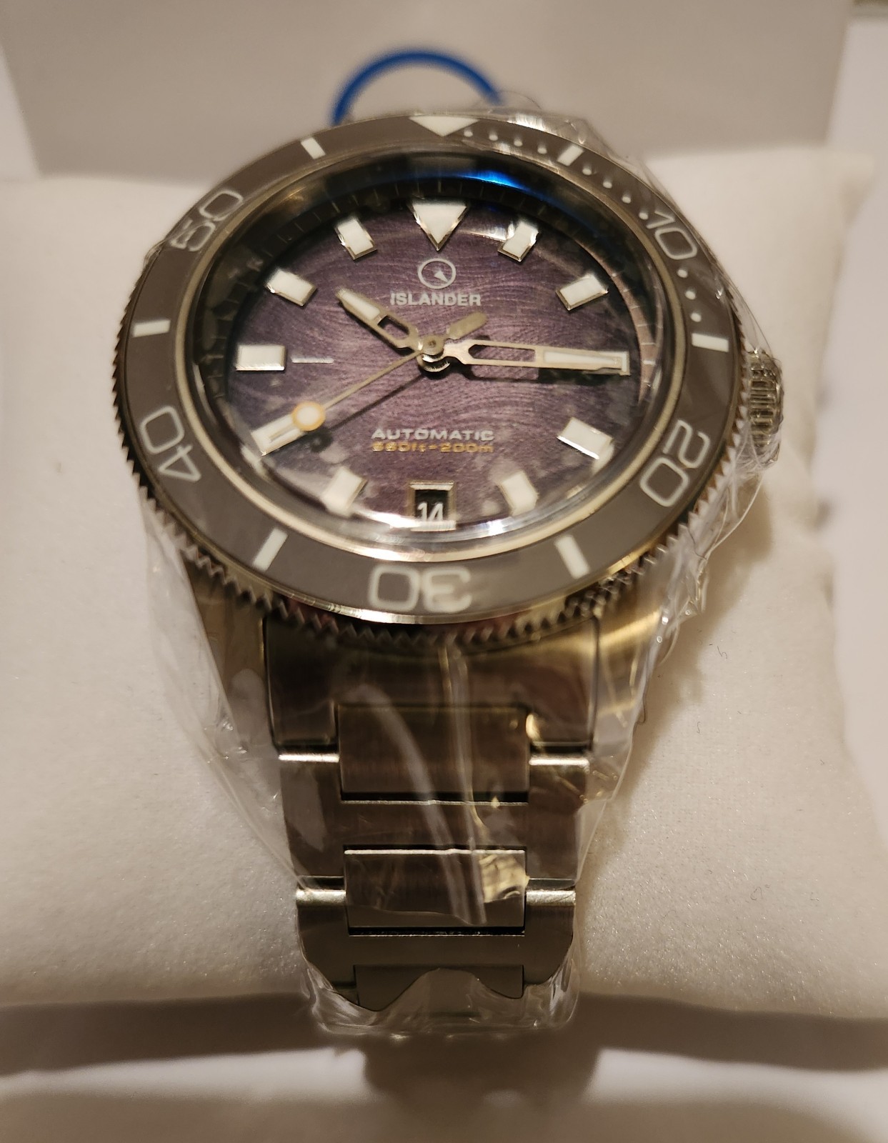 Islander Bayport 40mm Automatic Dive Watch Warm Grey Dial Stainless Steel Band