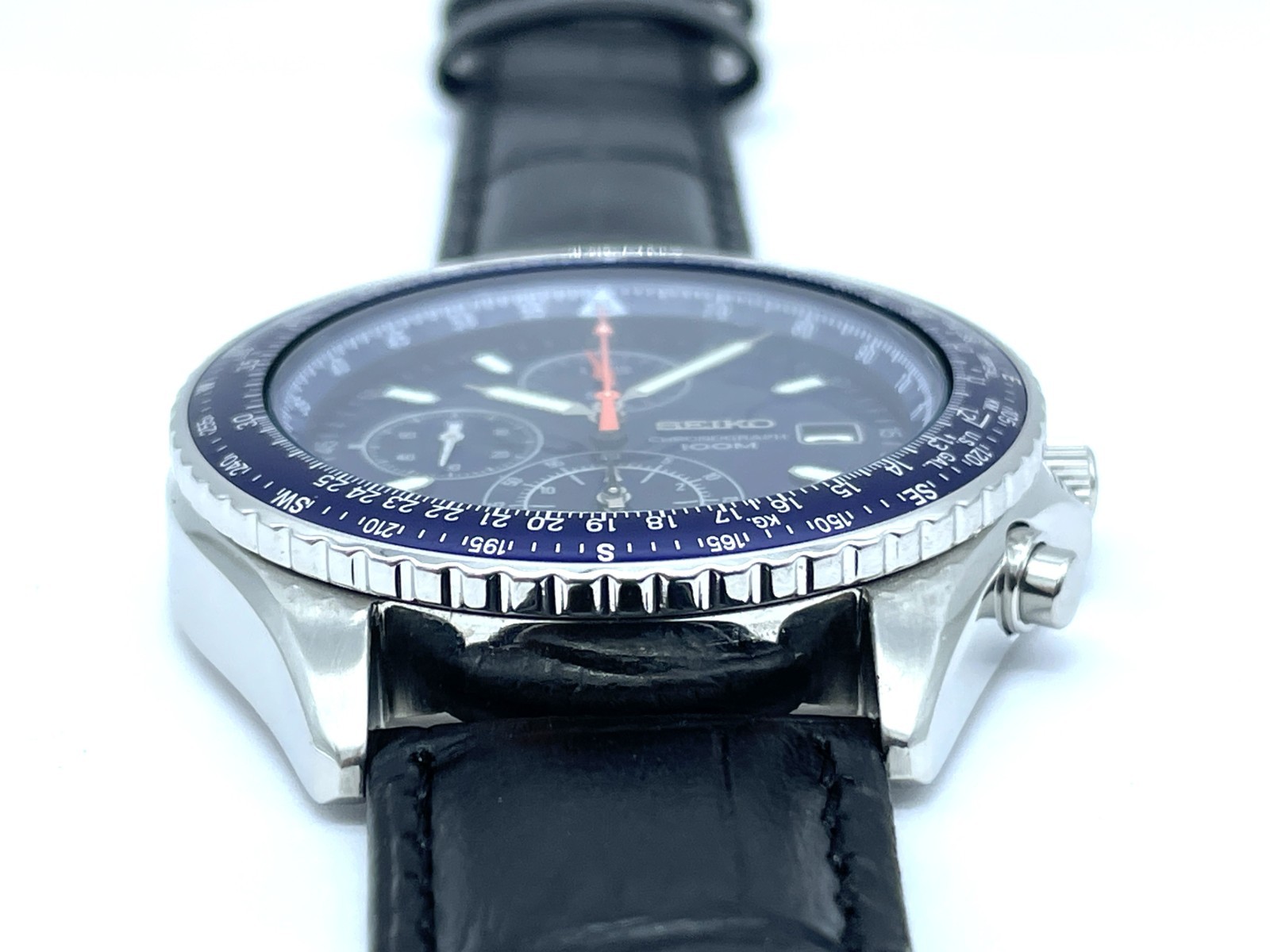 SEIKO Flight master Men’s Chronograph Watch Blue Dial New Band Battery 7T92-0CF0