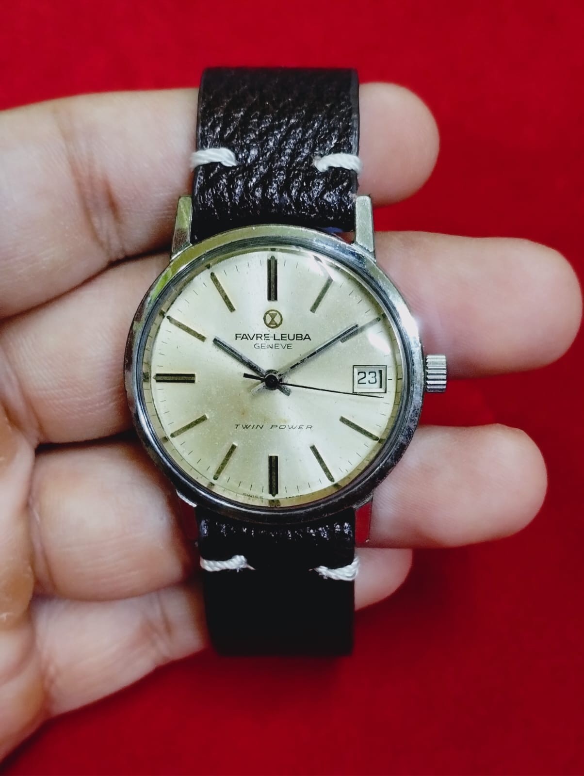 Vintage Favre leuba Twin power original men swiss working wrist watch.045 rare