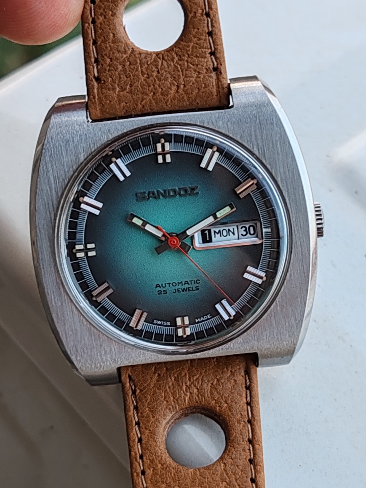 Sandoz Automatic 1746Z-84-8 Teal Gradient Dial Vintage 1970s
