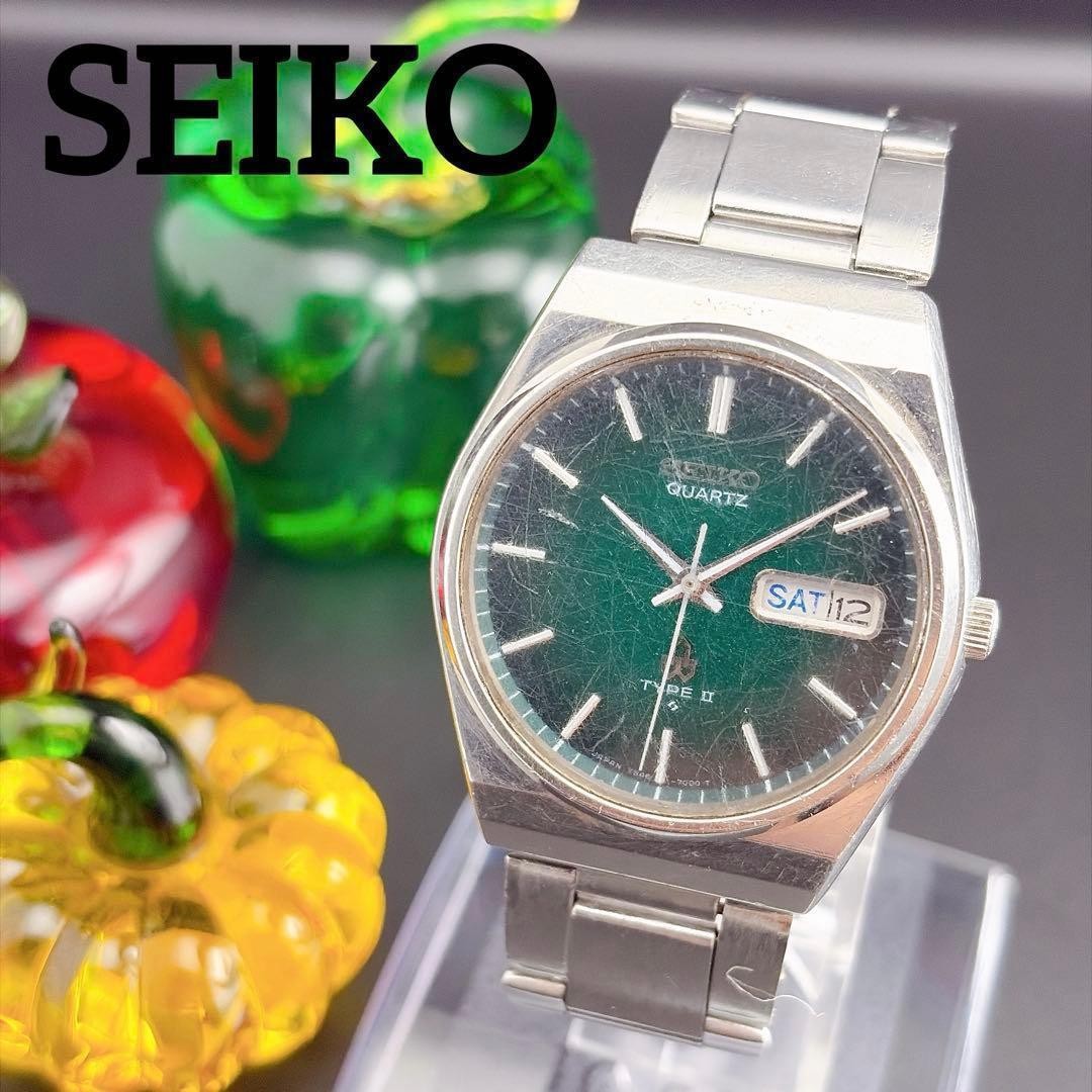 Seiko Type 2 Green Quartz Men’s Watch Vintage Japan Silver Classic Rare 073523