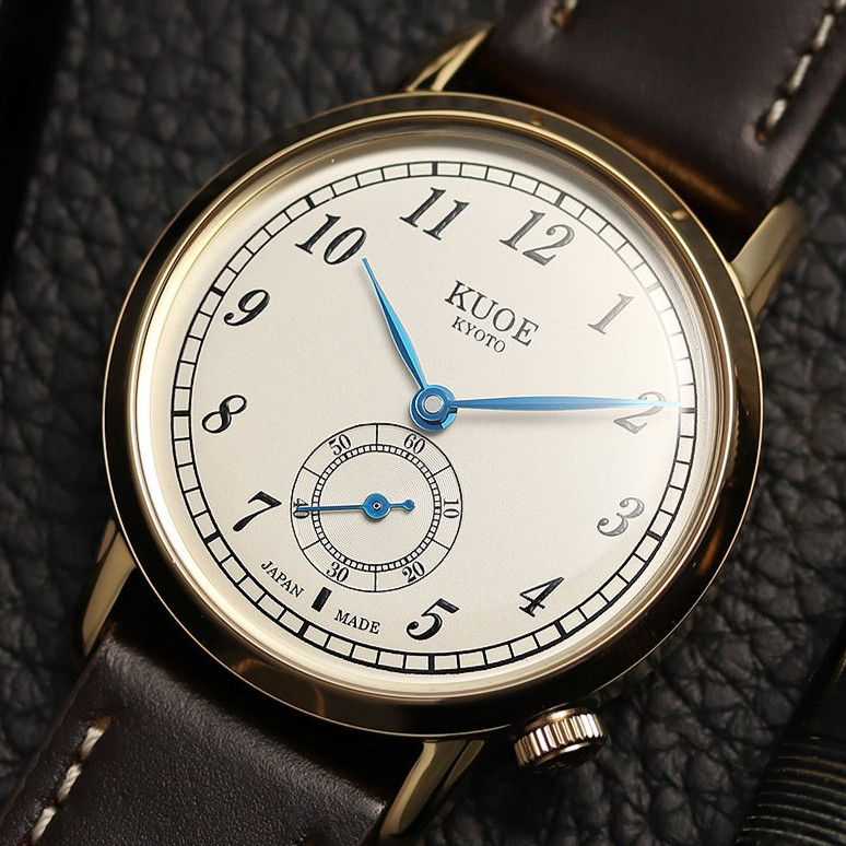 KUOE KYOTO OLD SMITH 90-007 Small Seconds Automatic Blue Hands Brown Strap 35mm
