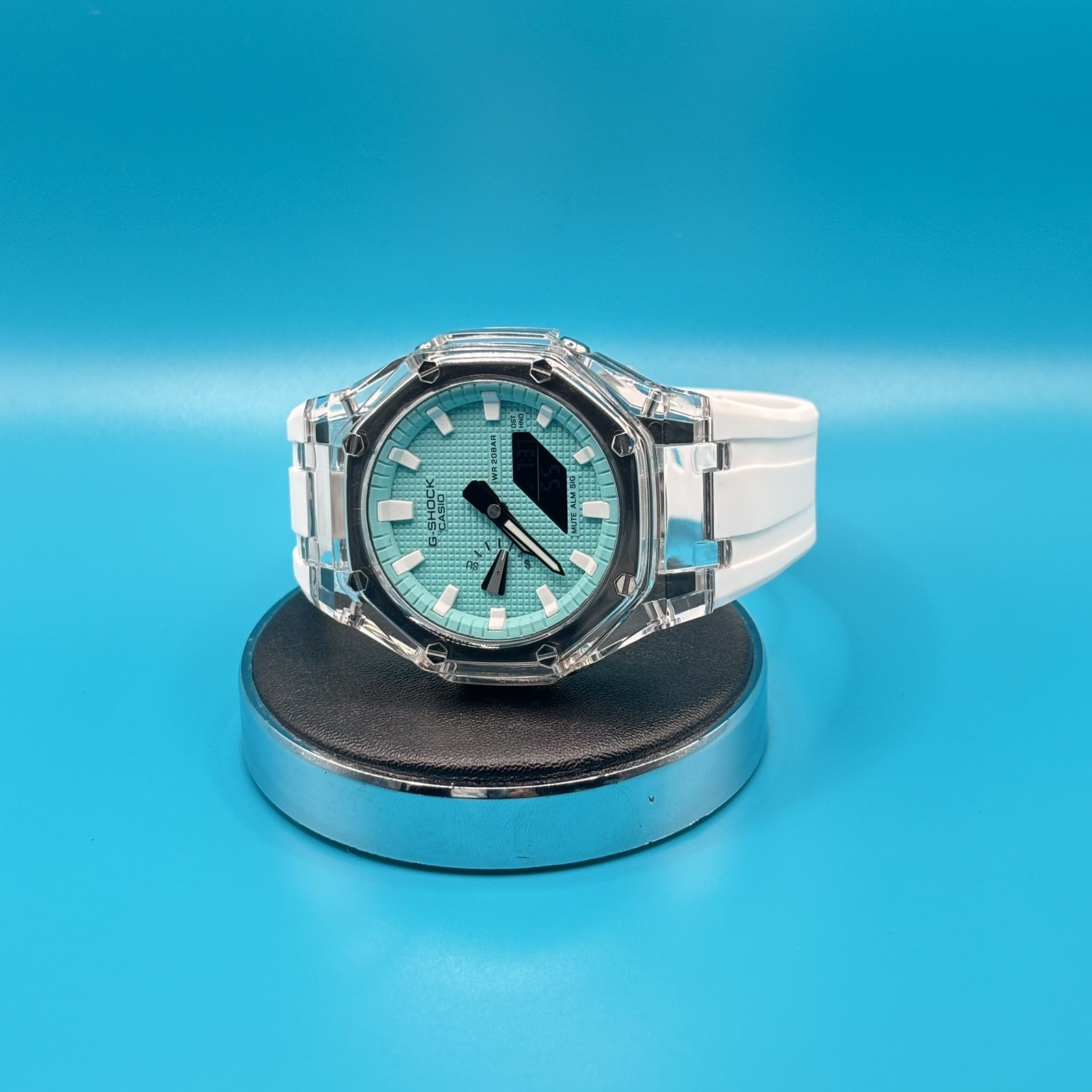 G-SHOCK 2100 Octagon Watch – Clear Case Sky Blue Dial & White Strap Ice Blue