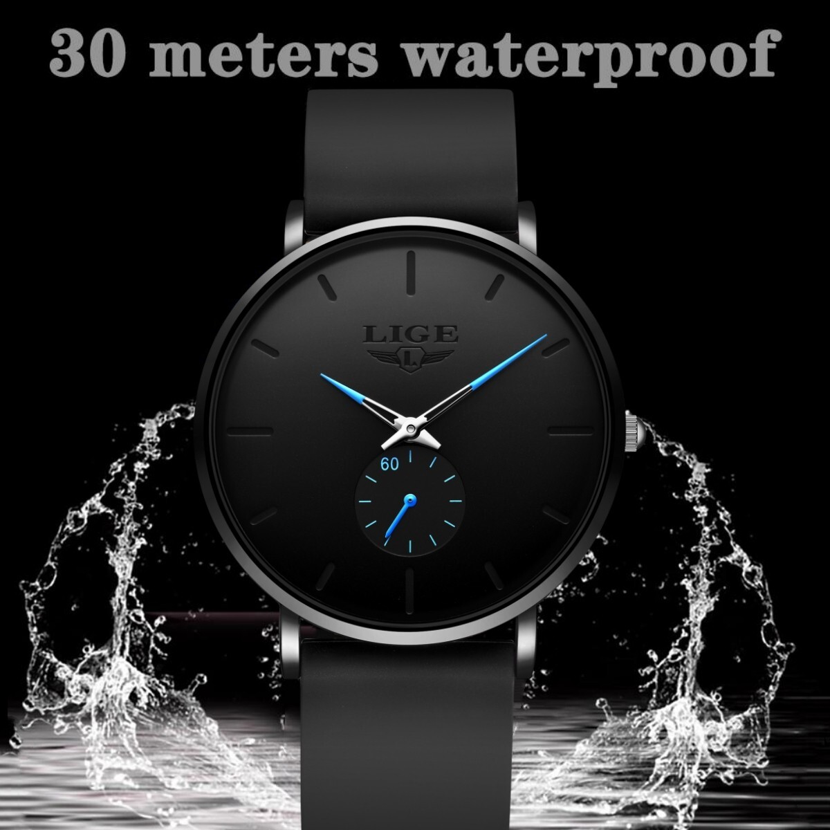 LIGE Men’s Watch Ultra-thin Stainless Steel Quartz Waterproof Luxury Wristwatch