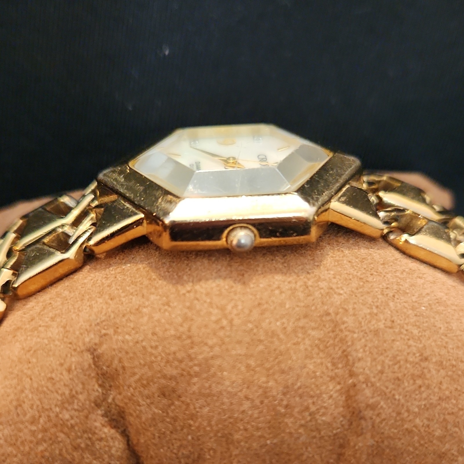 Croton Diamond Quartz Women’s Vintage Hexagon Gold Tone Mother Of Pear Dial 24mm