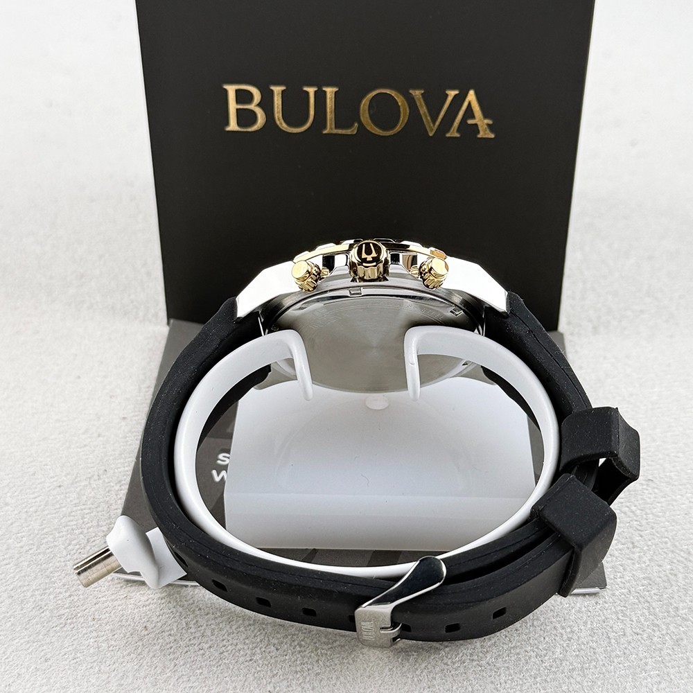 Bulova Men’s Marine Star Black Dial Silicone Strap Quartz Watch 98B277