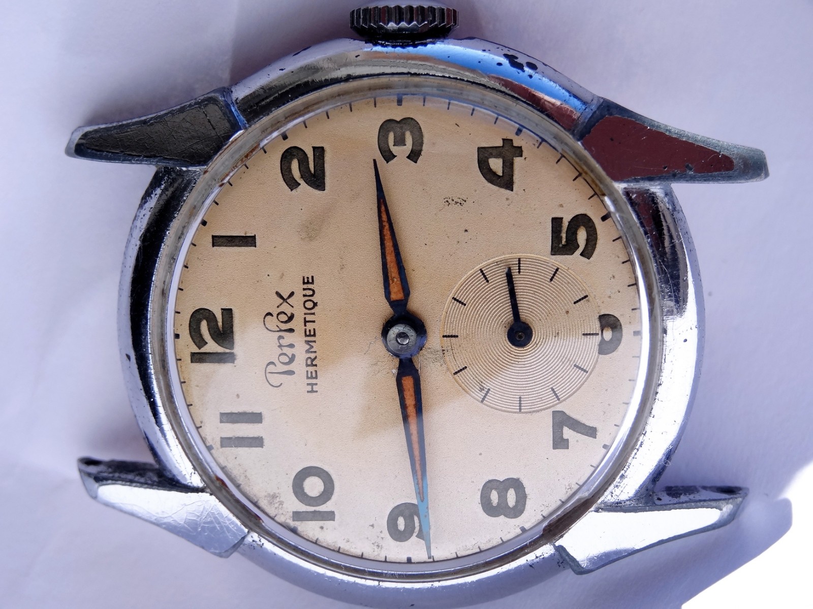 Perfex Hermetique Cal. Cupillard 233, Rare Case Maker, Crab Style, Patina, Works