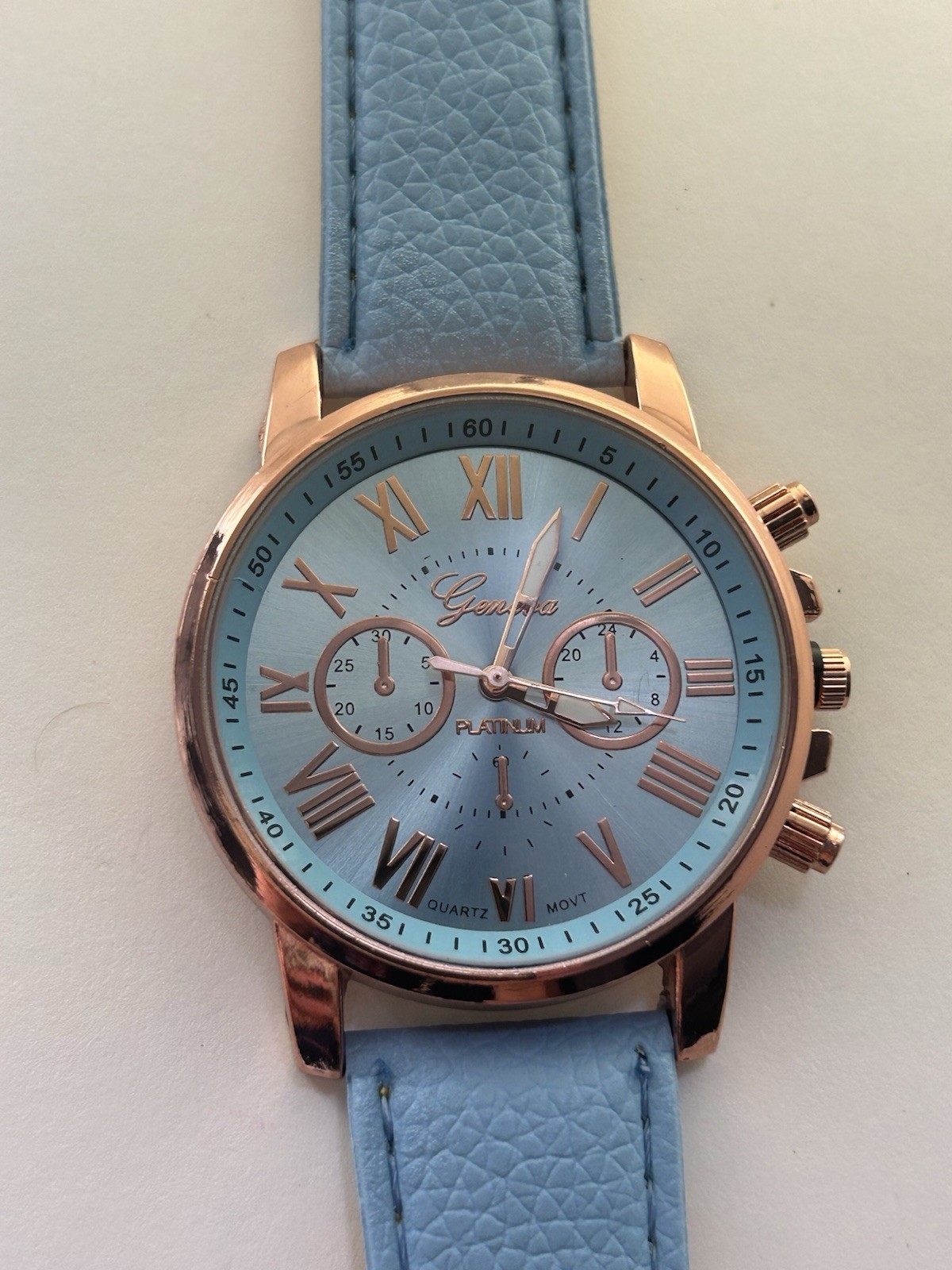 Blue Leather Watch Womens Quartz Analog Roman Numeral Dress Casual 40mm 8in
