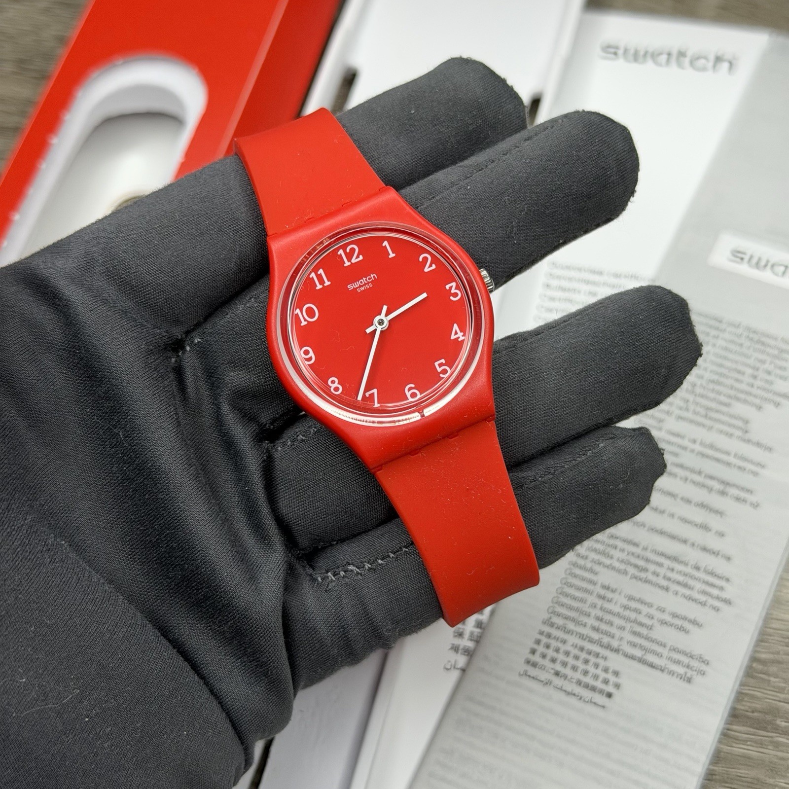 NEW✅ Swatch SUNETTY Red Silicone Number Dial Women’s 34mm Watch GR175