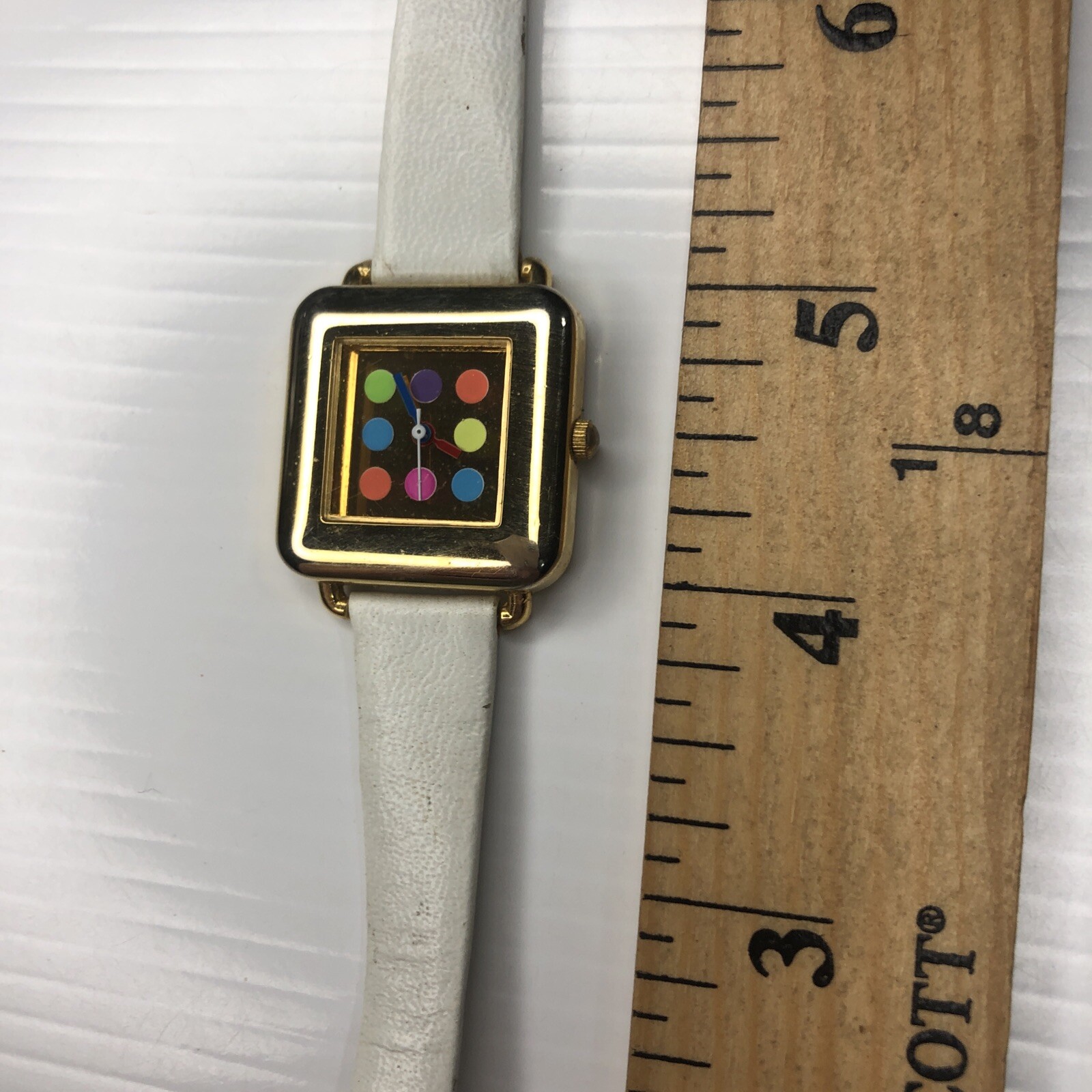 X11 Japan Quartz 1442 Square Gold Multicolor Carnival White Leather Untested