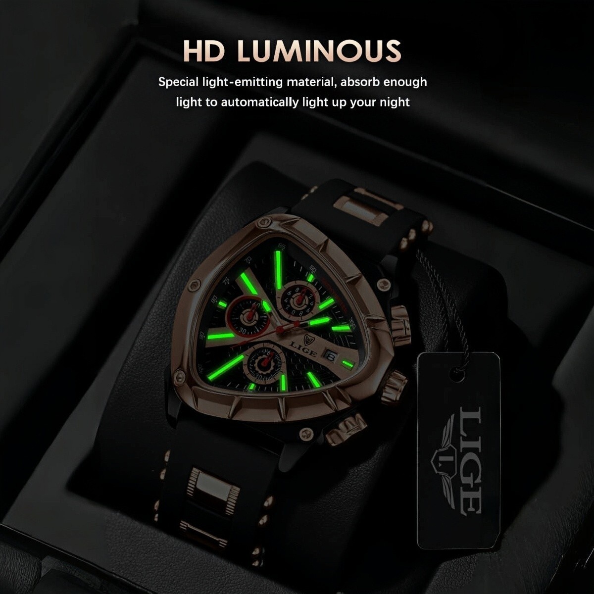 LIGE Men Watch Quartz Big Dial Luminous Chronograph Waterproof Sport Wristwatch